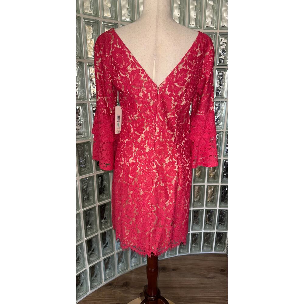 ELIZA J Coral Lace Overlay Bell Sleeve Dress - size 8 - OE - Picture 3 of 12